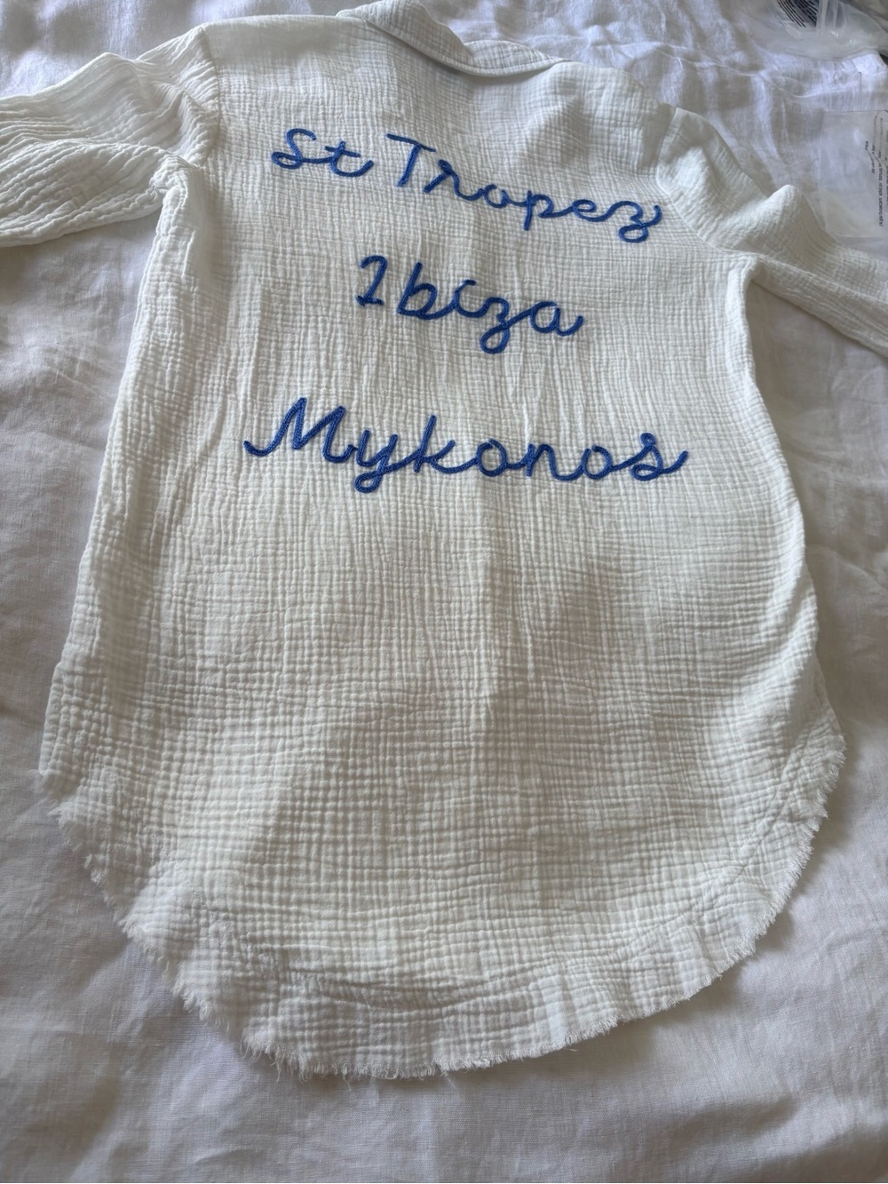 Blue Island St. Tropez Ibiza Mykonos Gauze Button Front Beach Shirt Cover-Up - Picture 10 of 13